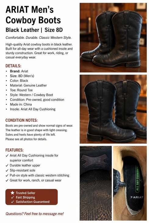 Ariat Other - Ariat Men's Black Leather Western Cowboy Boots